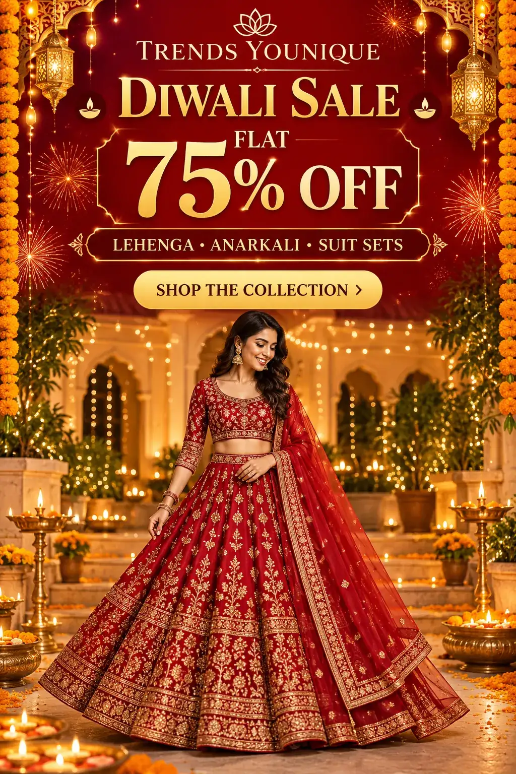 TRENDS YOUNIQUE Diwali Sale — flat 75% off on lehenga, anarkali and suit sets