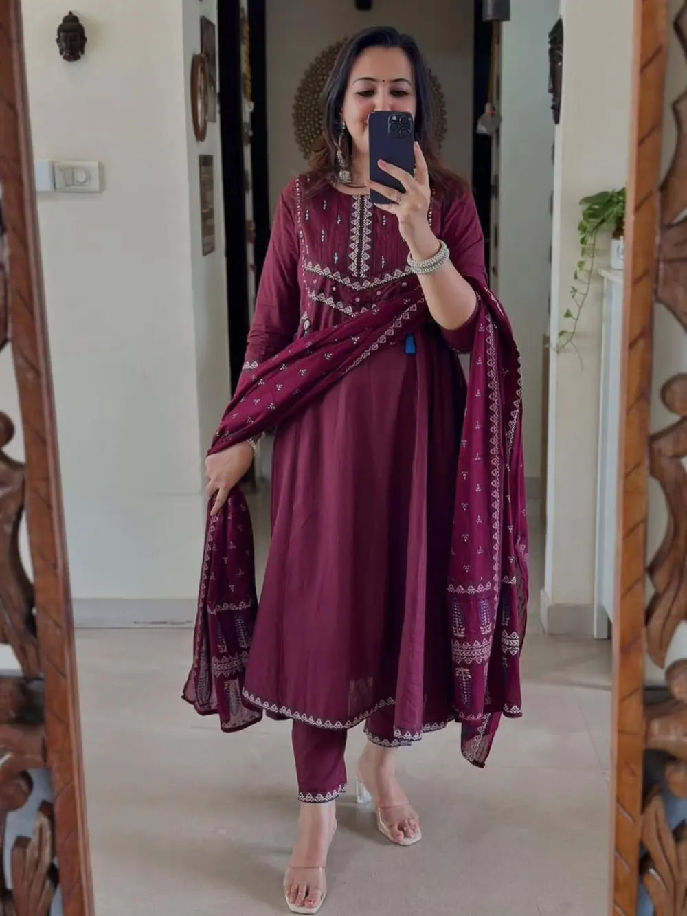 Rhea Wine Zari Kurta Set